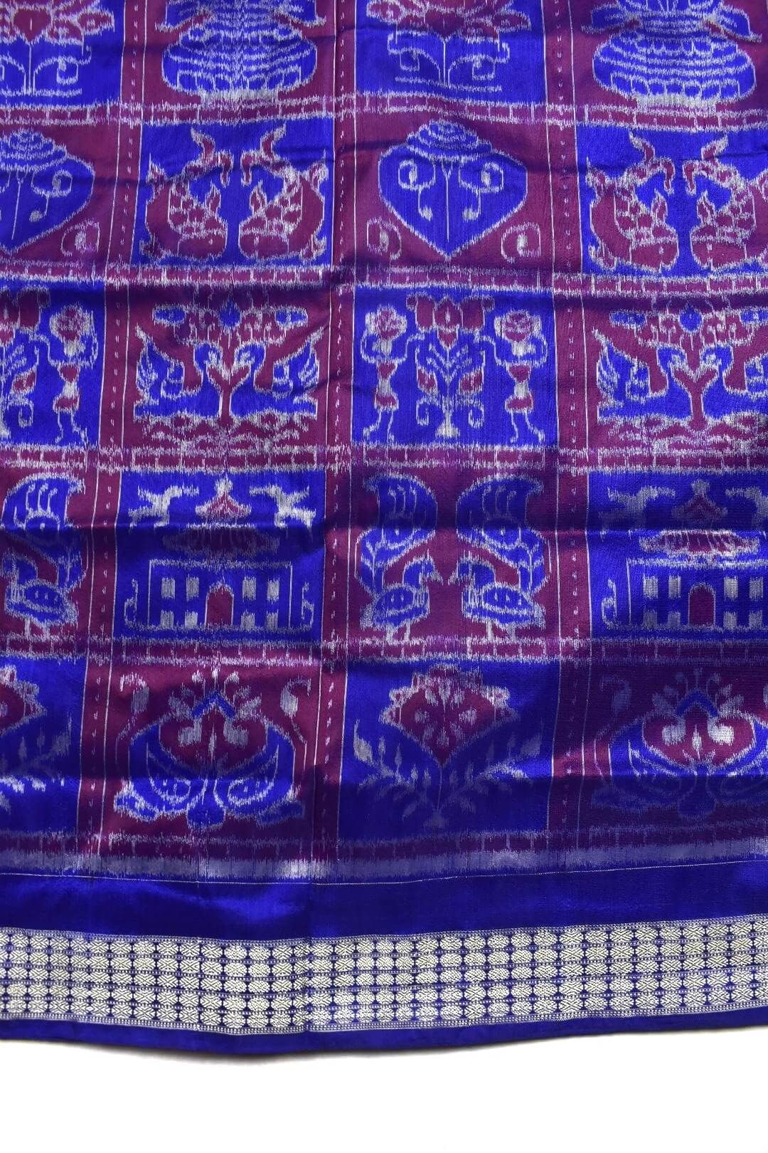 Blue Colour Sambalpuri Handloom Bandha Silk Saree - Image 4