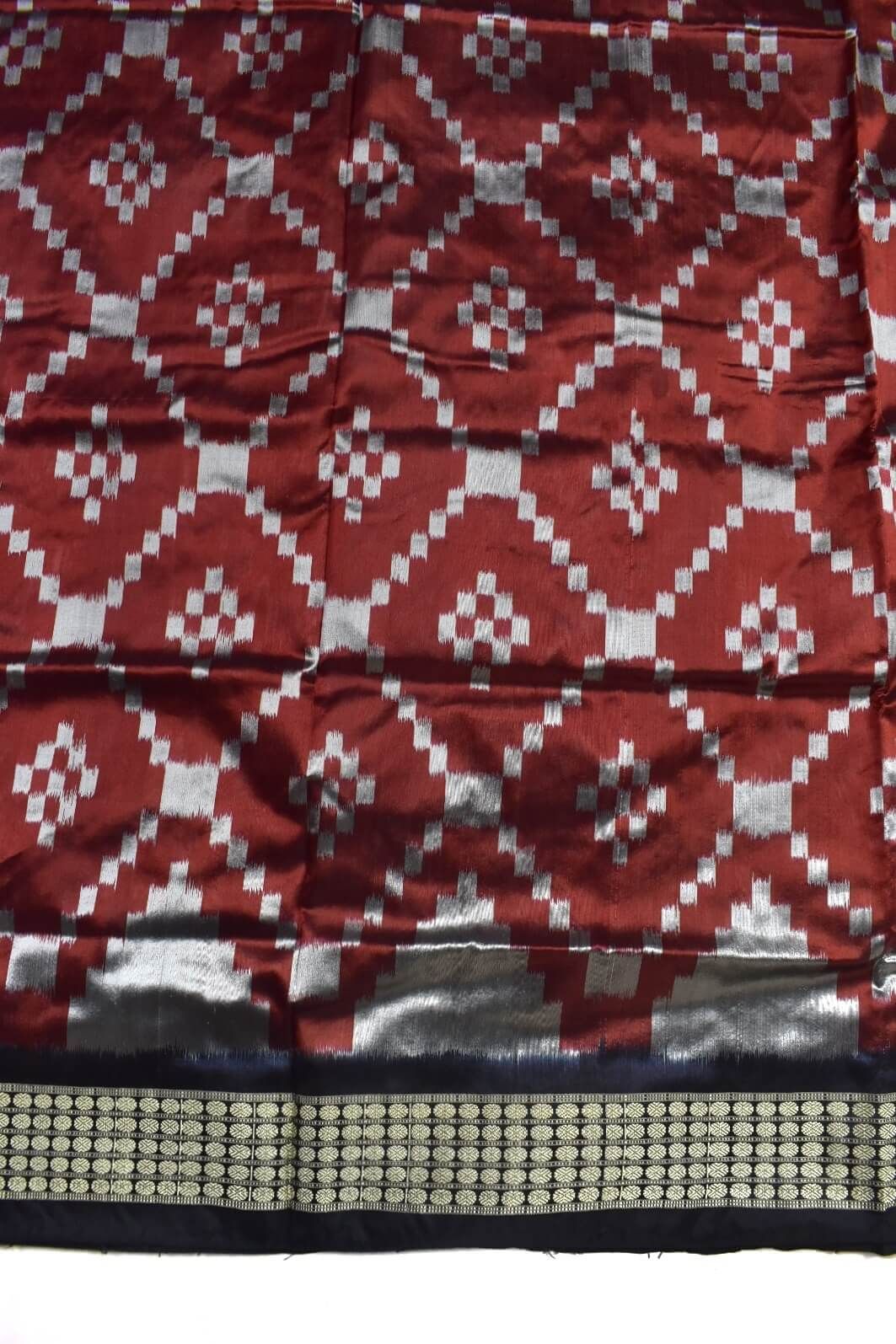 Red Colour Sambalpuri Handloom Bandha Silk Saree - Image 4