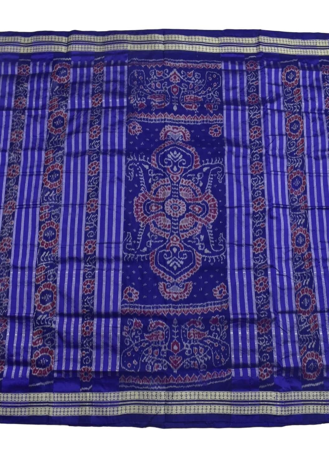 Blue-White Colour Sambalpuri Handloom Bandha Silk Saree - Image 2