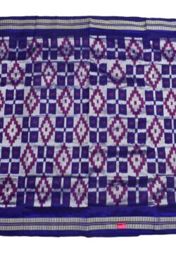Blue-White Colour Sambalpuri Handloom Bandha Silk Saree