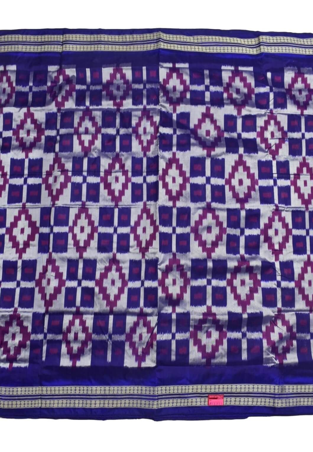 Blue-White Colour Sambalpuri Handloom Bandha Silk Saree