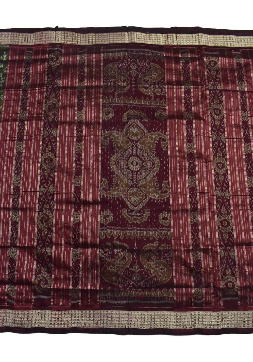 Green Colour Sambalpuri Handloom Bandha Silk Saree - Image 2