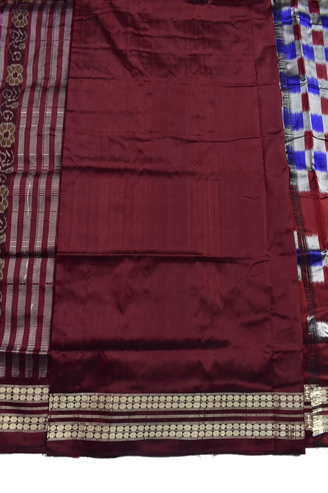 Red-Blue Colour Sambalpuri Handloom Bandha Silk Saree - Image 5