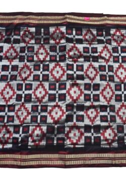White-Red Colour Sambalpuri Handloom Bandha Silk Saree