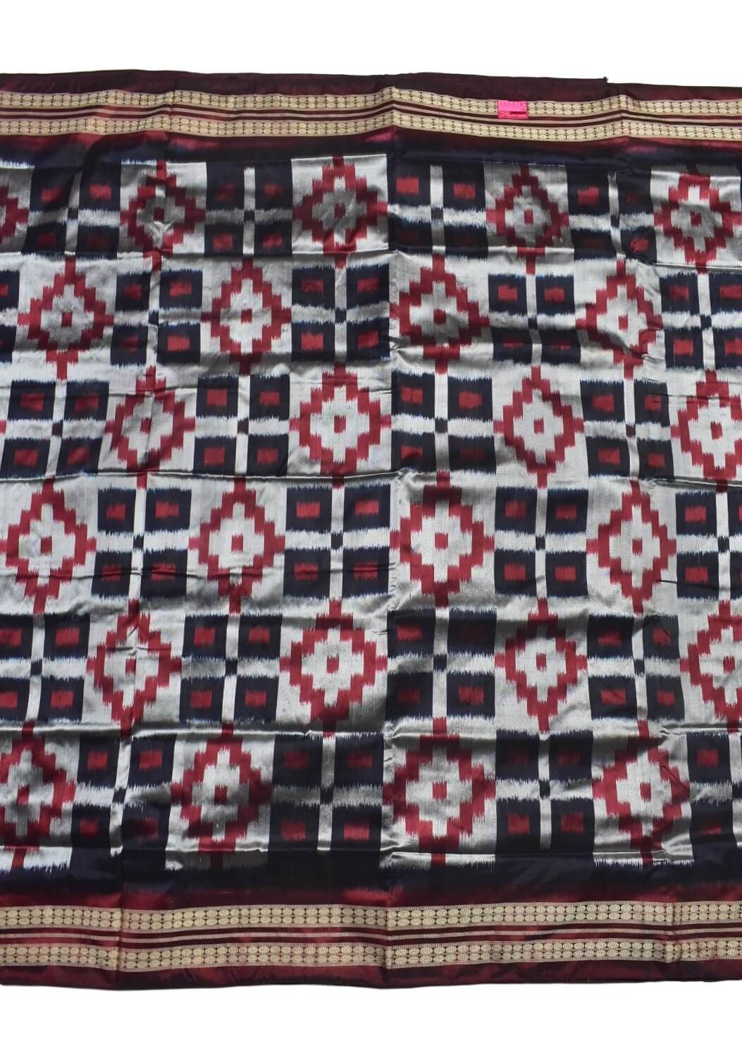 White-Red Colour Sambalpuri Handloom Bandha Silk Saree