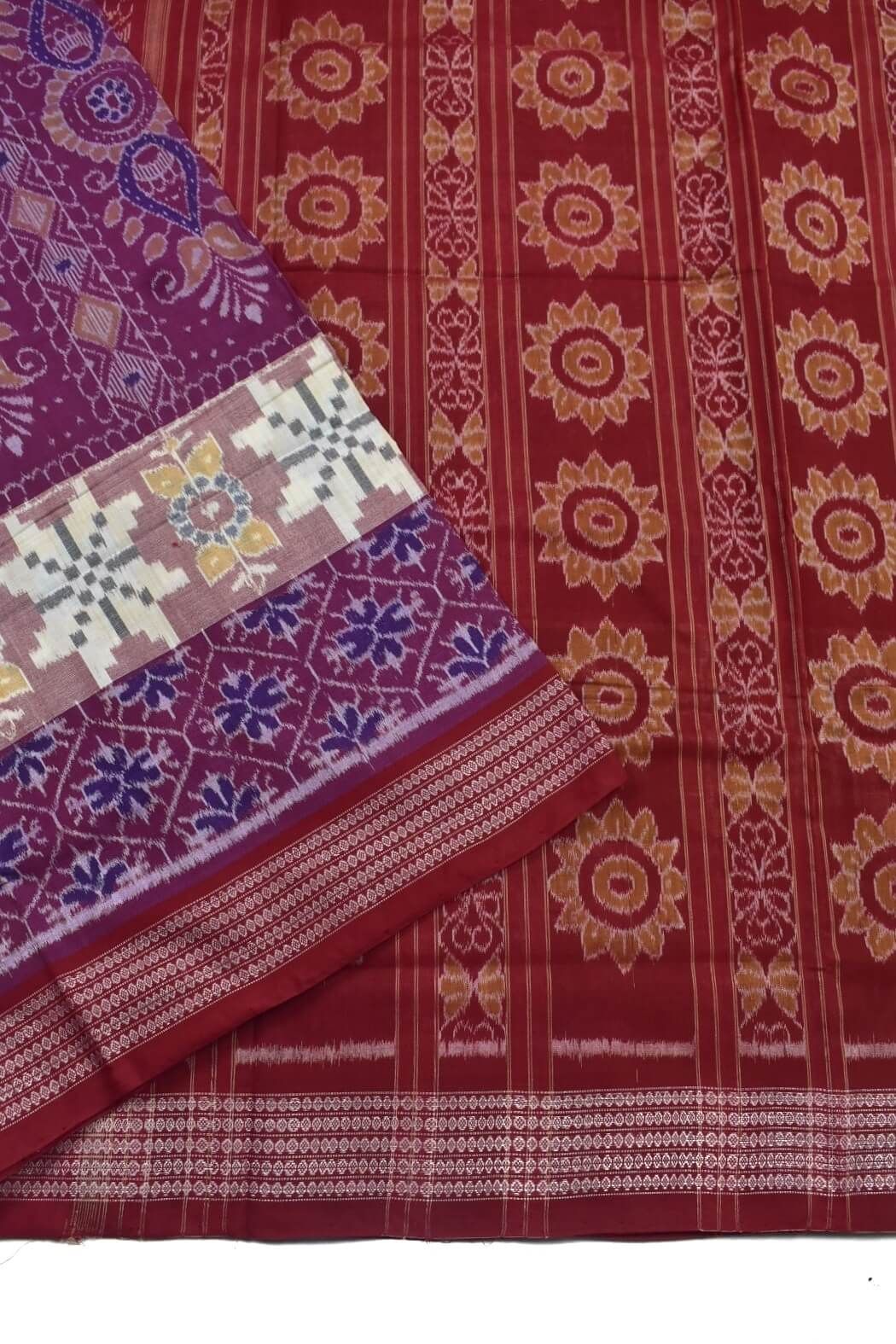 Purple Colour Sambalpuri Handloom Cotton Bandha Saree - Image 3