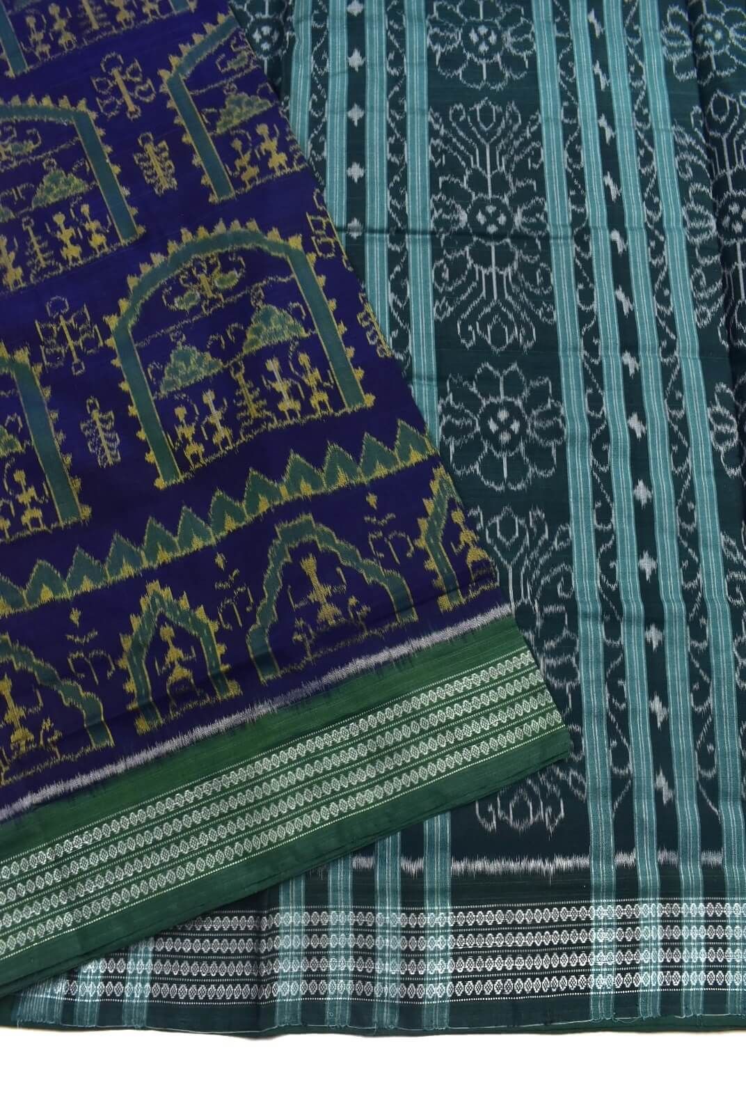 Blue Colour Tribal Design Sambalpuri Handloom Cotton Bandha Saree - Image 3