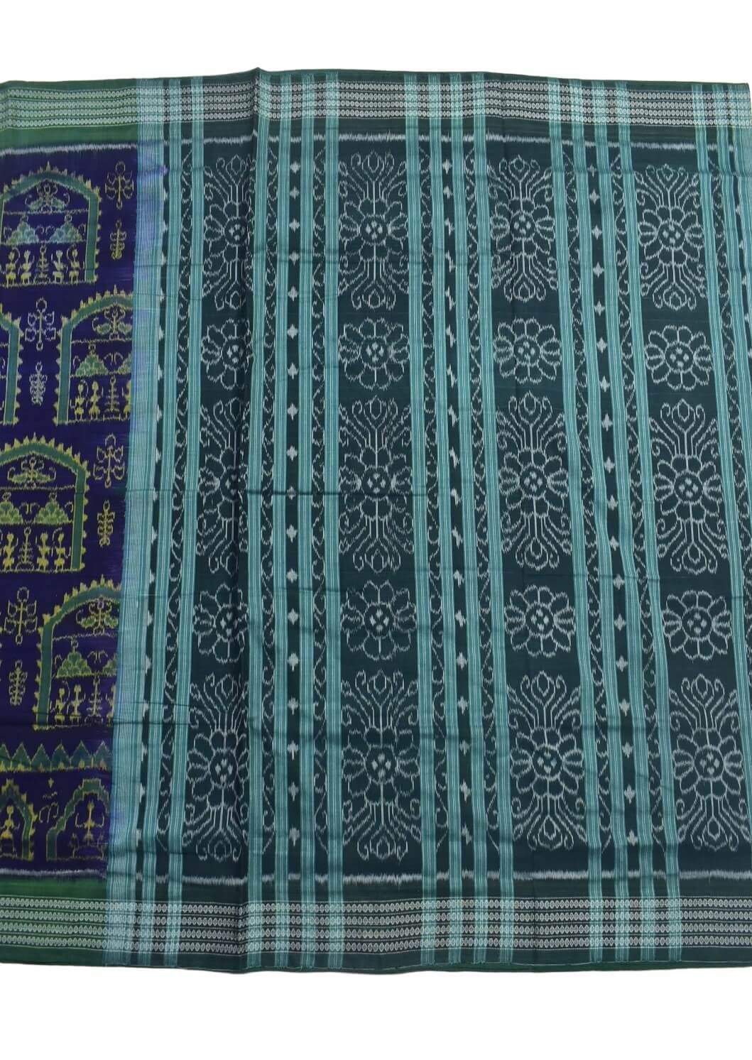 Blue Colour Tribal Design Sambalpuri Handloom Cotton Bandha Saree - Image 2