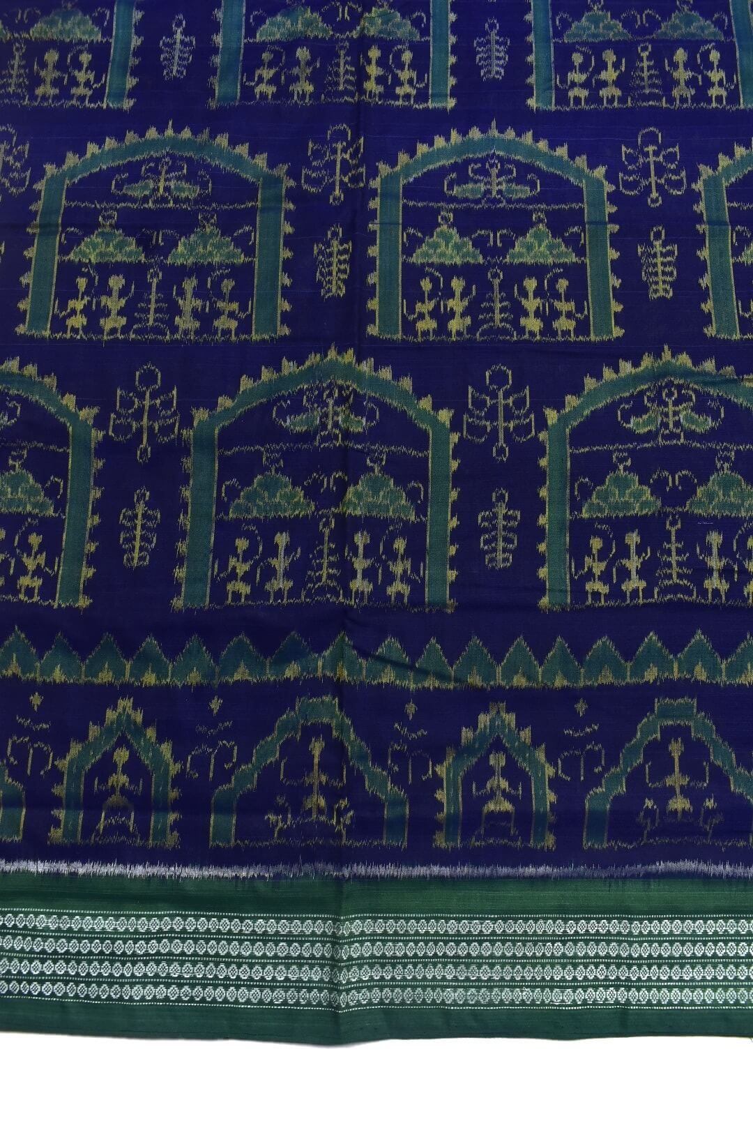 Blue Colour Tribal Design Sambalpuri Handloom Cotton Bandha Saree - Image 4