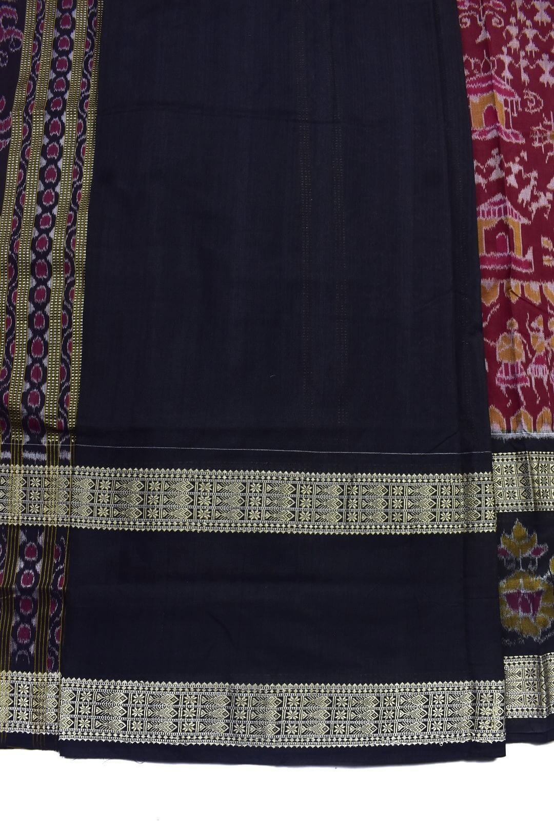 Maroon Colour Double Border Sambalpuri Handloom Bandha Cotton Saree - Image 5