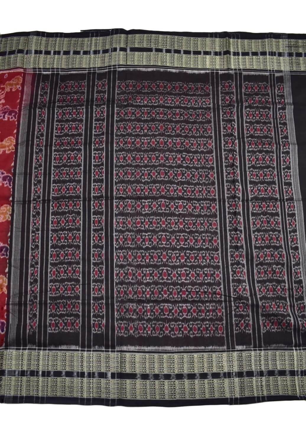 Red Colour Sambalpuri Handloom Bandha Cotton Saree - Image 2