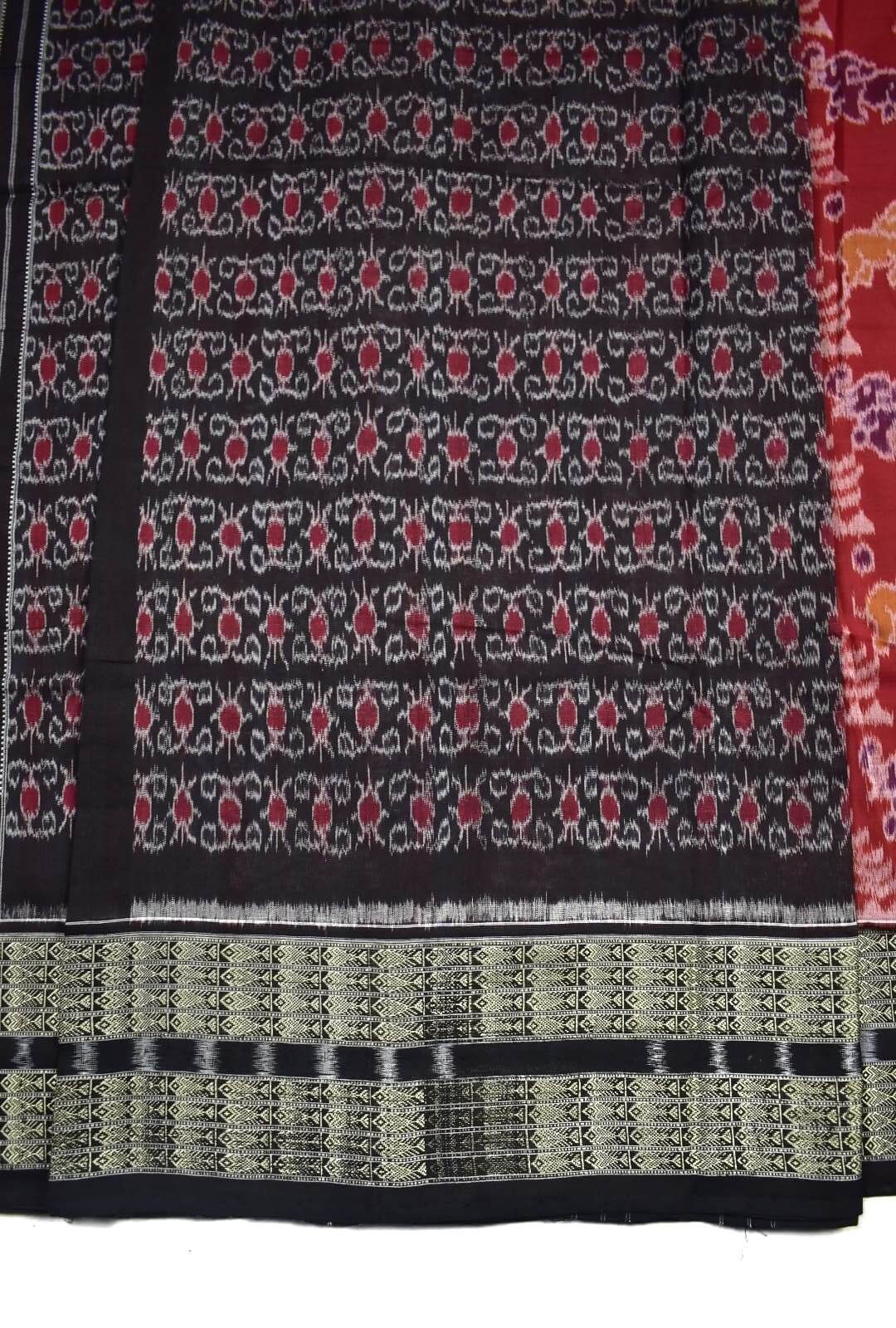 Red Colour Sambalpuri Handloom Bandha Cotton Saree - Image 5