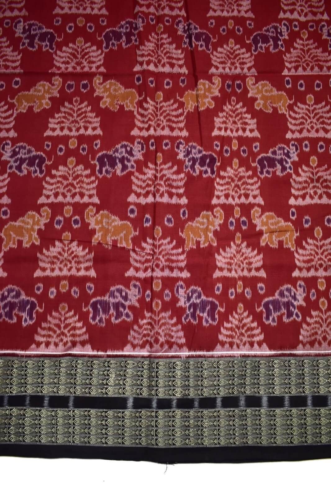 Red Colour Sambalpuri Handloom Bandha Cotton Saree - Image 4