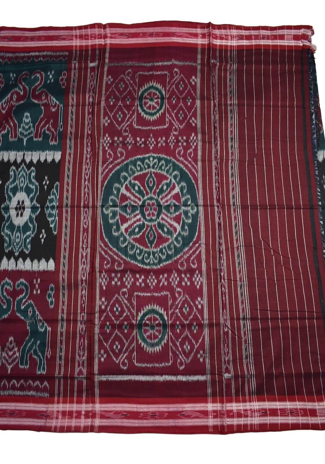 Red-Black Colour Sambalpuri Handloom Mania Bandha Cotton Saree - Image 2
