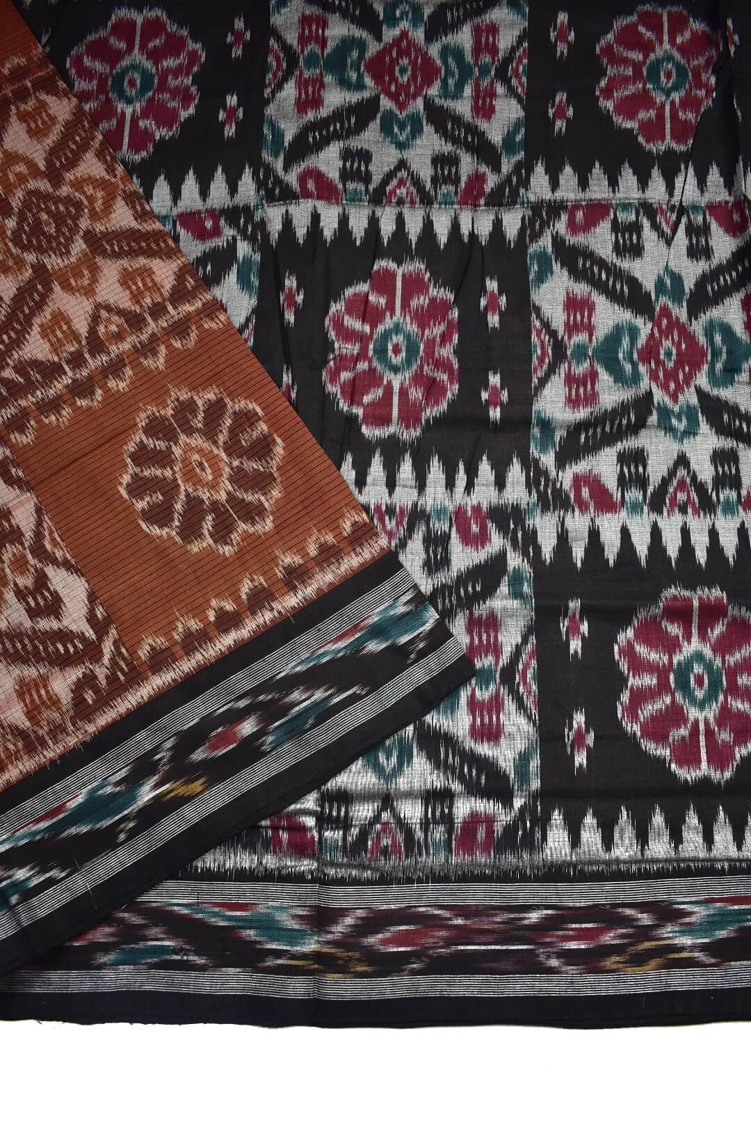 Maroon Colour Sambalpuri Handloom Mania Bandha Cotton Saree - Image 3
