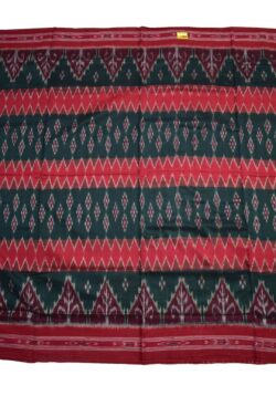 Green-Red Colour Sambalpuri Handloom Mania Bandha Cotton Saree