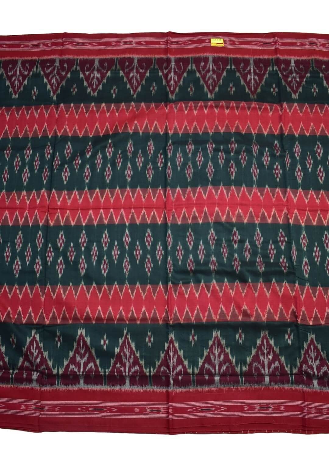 Green-Red Colour Sambalpuri Handloom Mania Bandha Cotton Saree