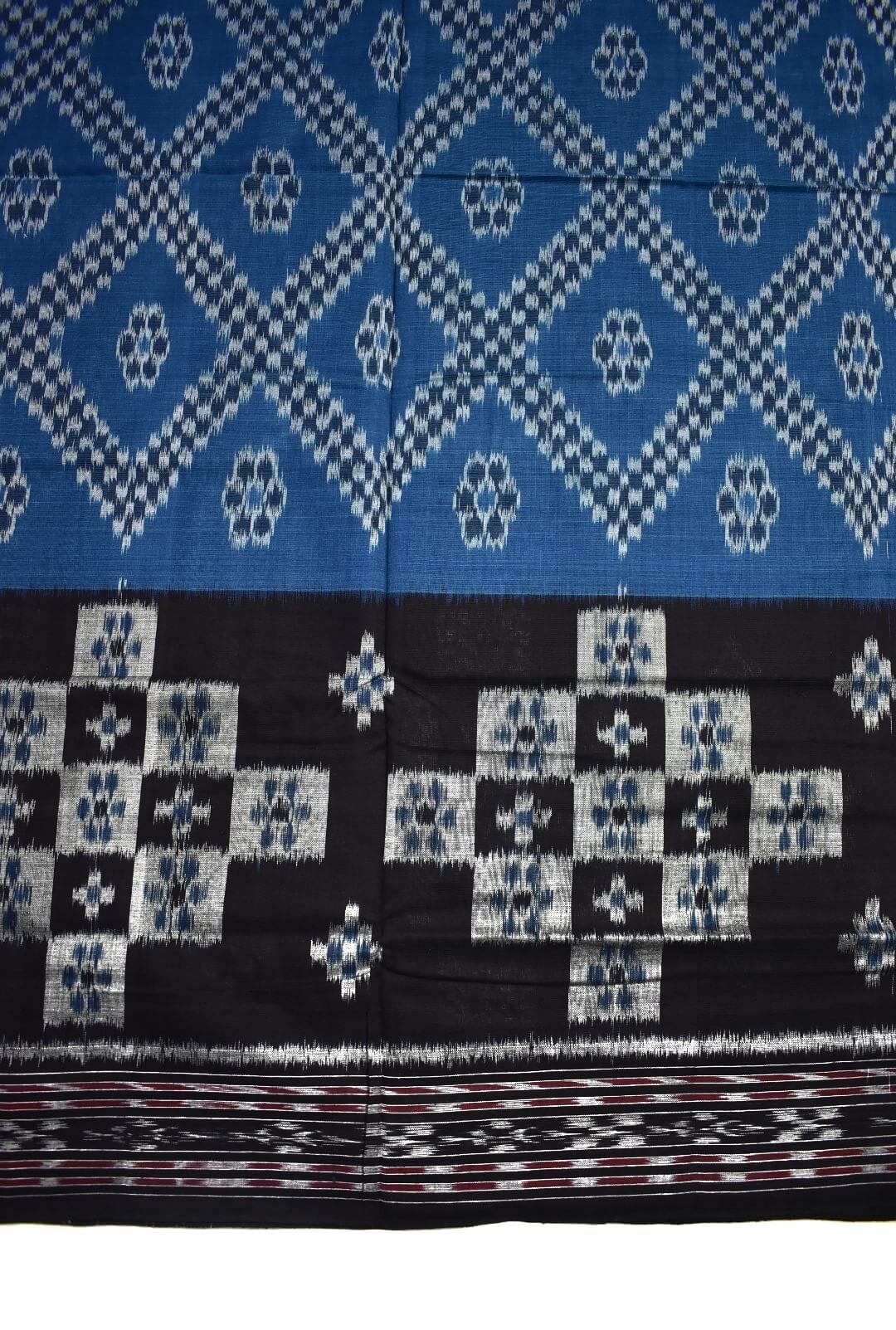 Sky-Black Colour Sambalpuri Handloom Mania Bandha Cotton Saree - Image 4