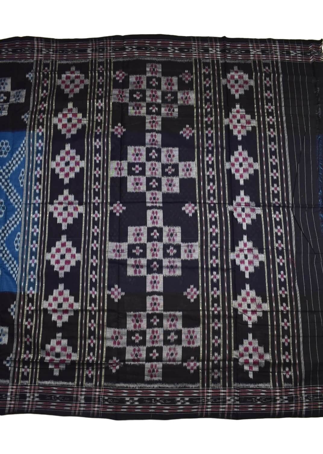 Sky-Black Colour Sambalpuri Handloom Mania Bandha Cotton Saree - Image 2