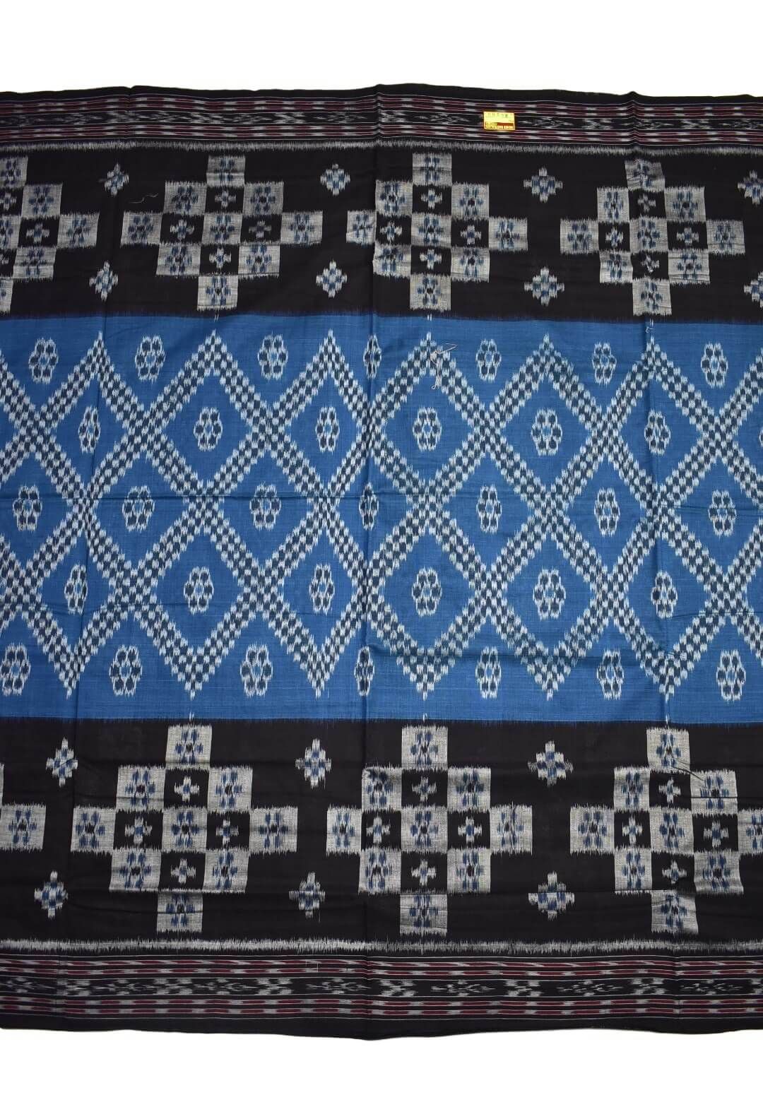 Sky-Black Colour Sambalpuri Handloom Mania Bandha Cotton Saree
