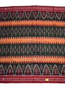 Green-Orange Colour Sambalpuri Handloom Mania Bandha Cotton Saree