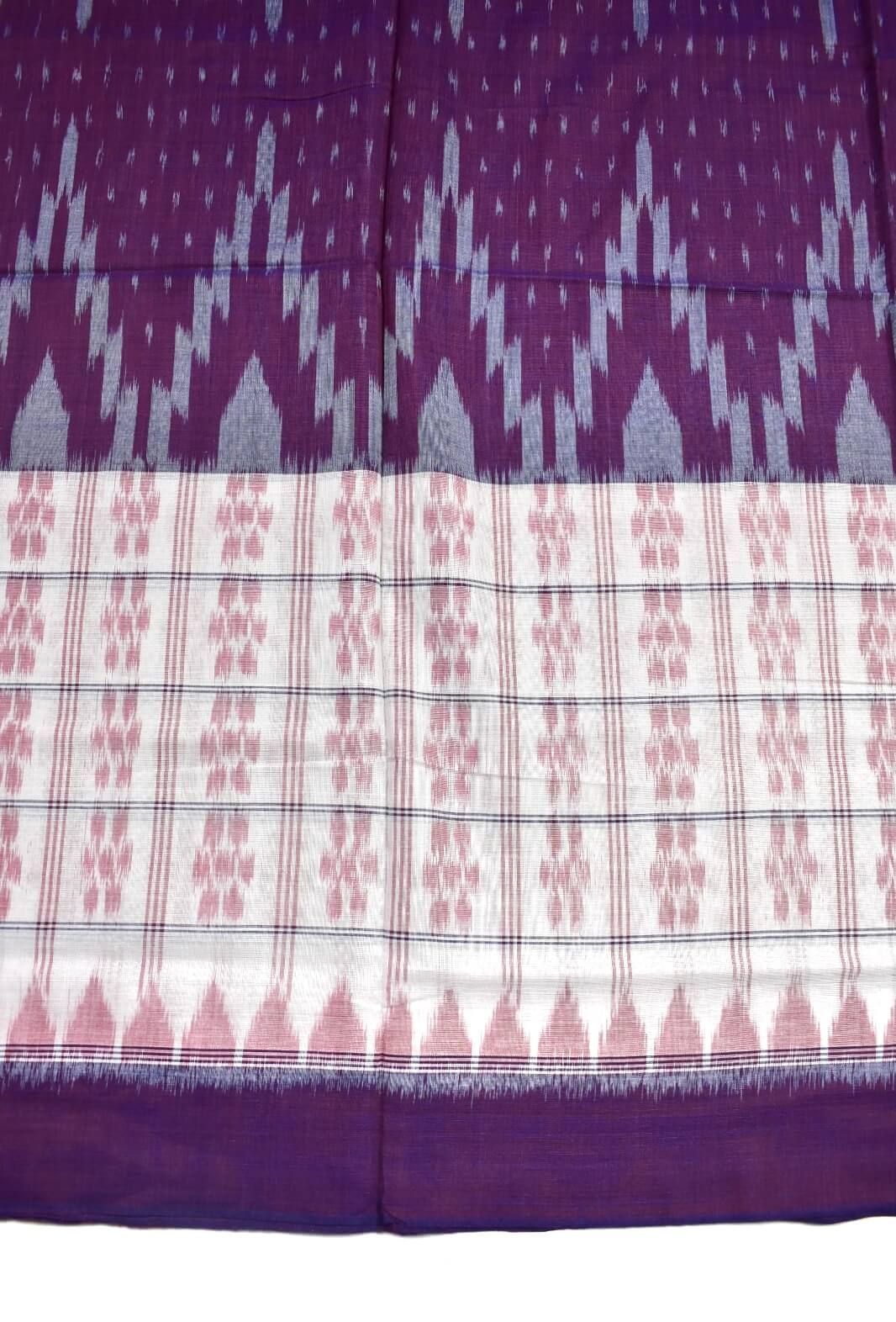 Purple-White Colour Sambalpuri Handloom Mania Bandha Cotton Saree - Image 4
