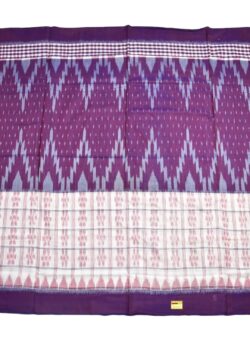 Purple-White Colour Sambalpuri Handloom Mania Bandha Cotton Saree
