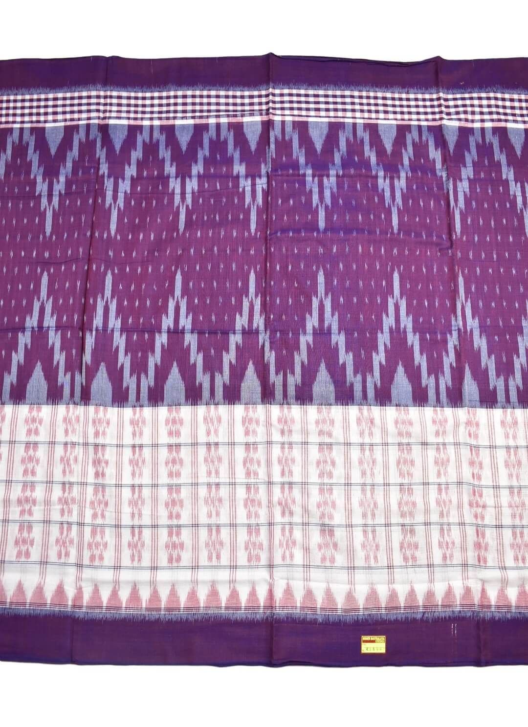 Purple-White Colour Sambalpuri Handloom Mania Bandha Cotton Saree