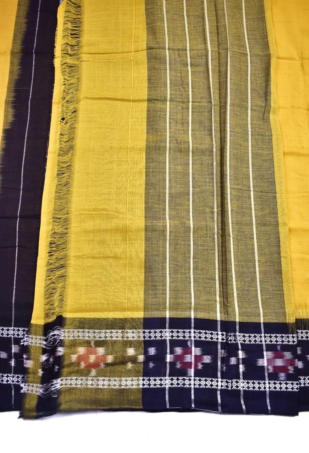 Yellow Colour Sambalpuri Handloom Mania Bandha Cotton Saree - Image 5