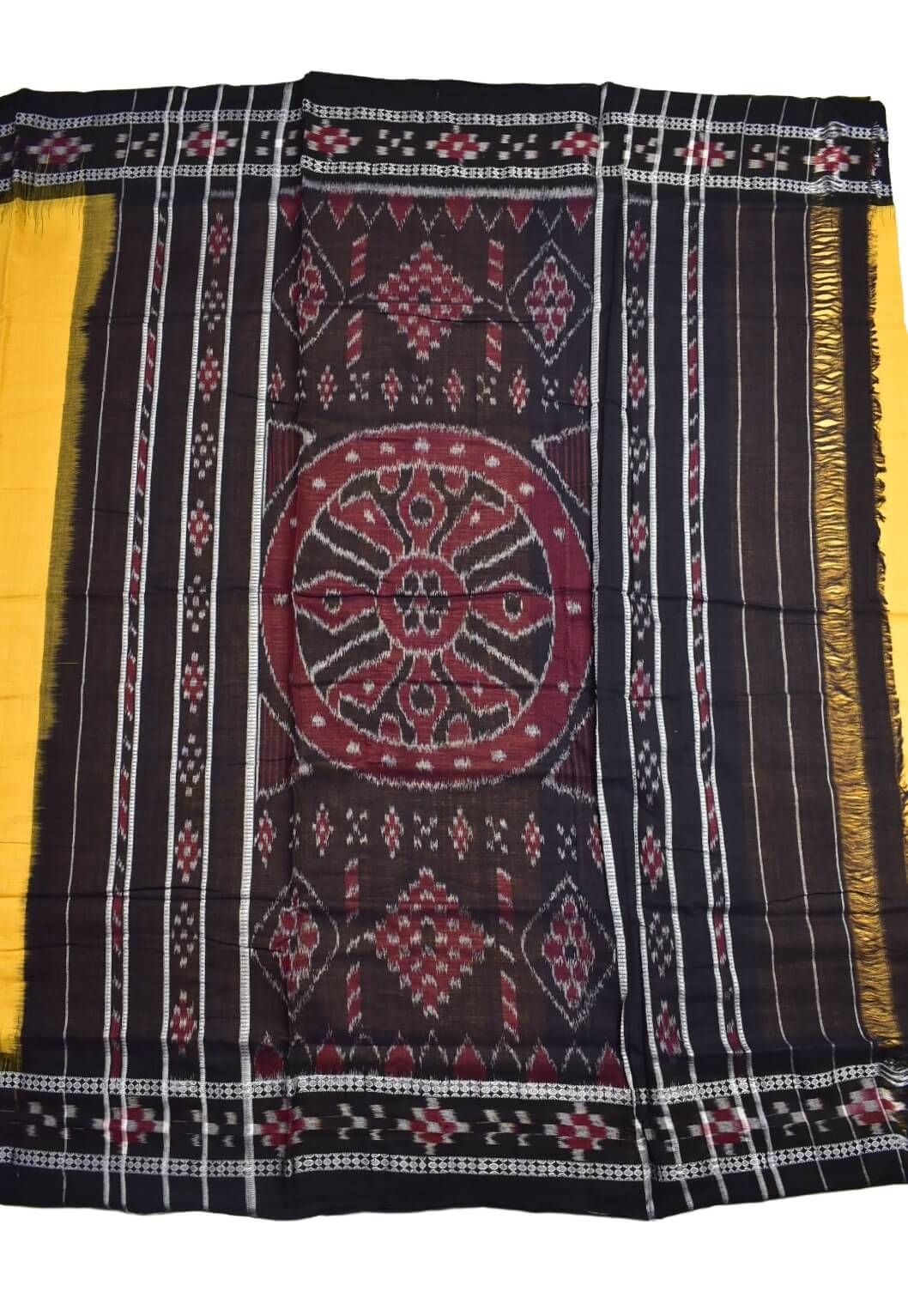 Yellow Colour Sambalpuri Handloom Mania Bandha Cotton Saree - Image 2
