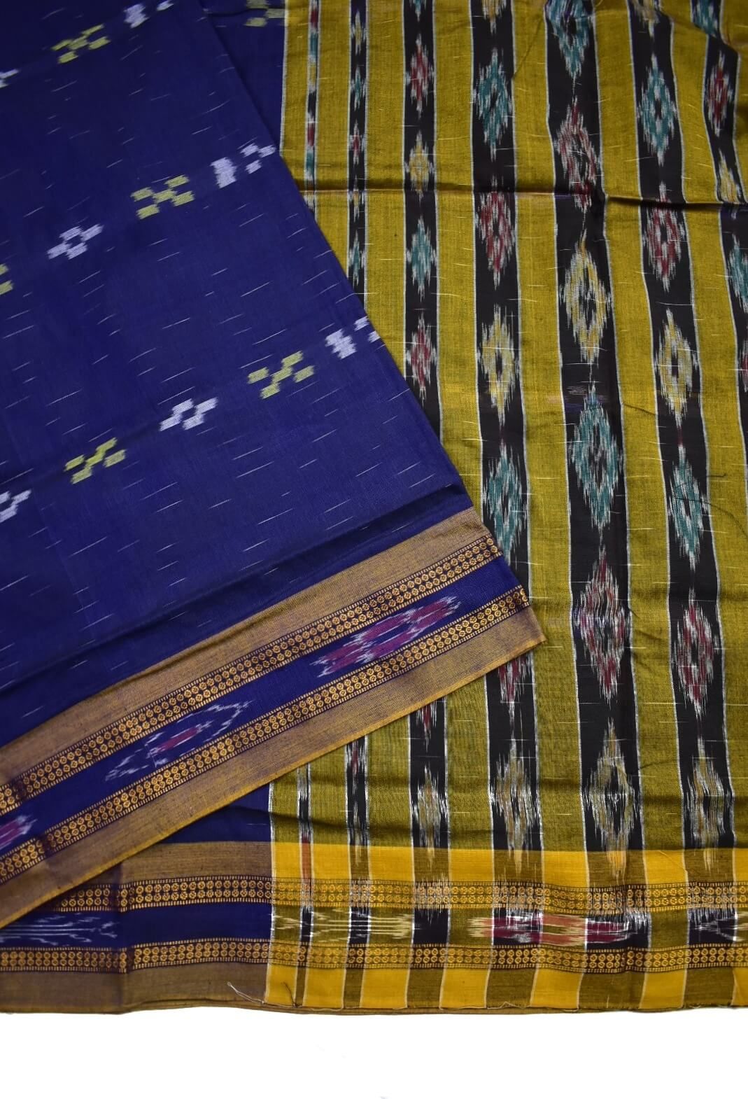 Blue Colour Sambalpuri Handloom Mania Bandha Cotton Saree - Image 3