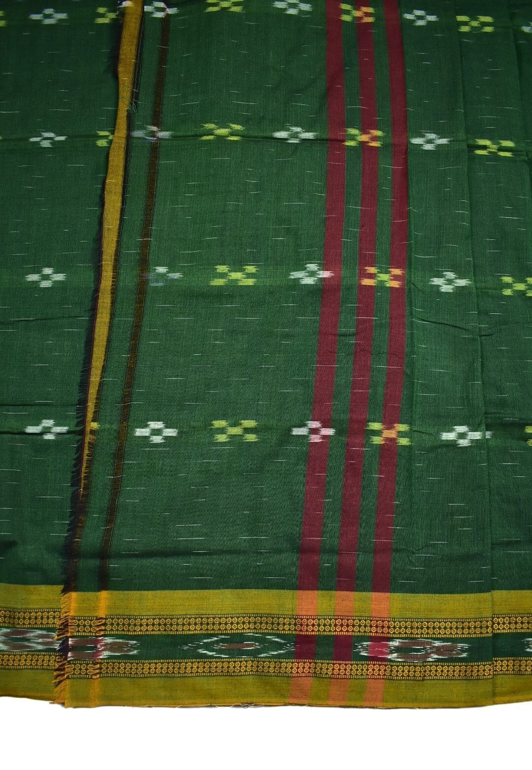 Green Colour Sambalpuri Handloom Mania Bandha Cotton Saree - Image 5