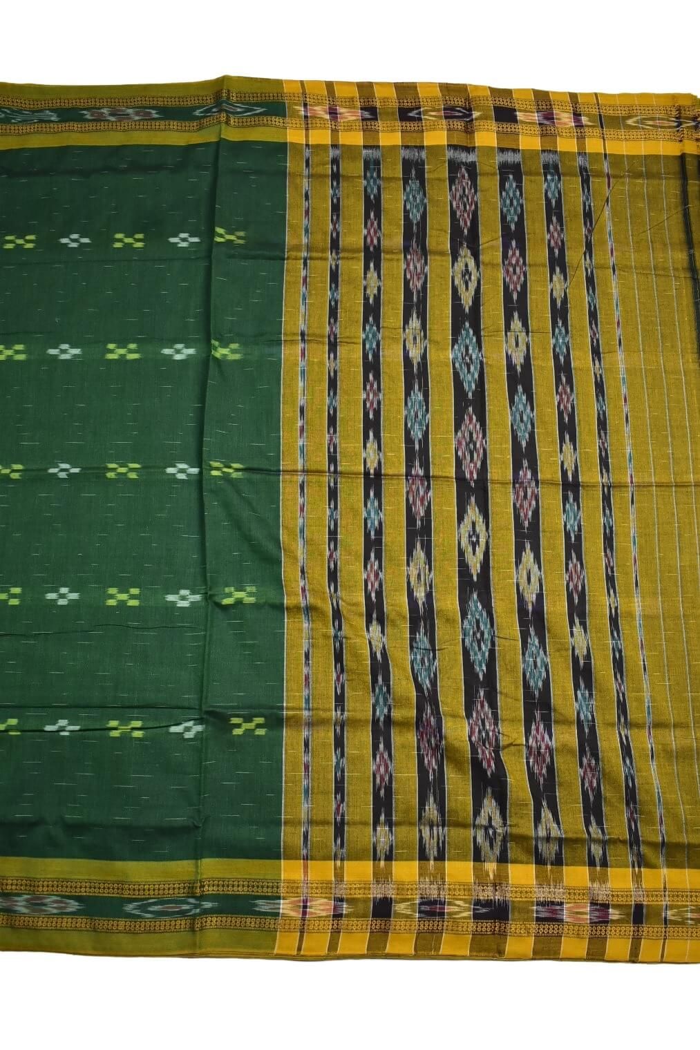 Green Colour Sambalpuri Handloom Mania Bandha Cotton Saree - Image 2