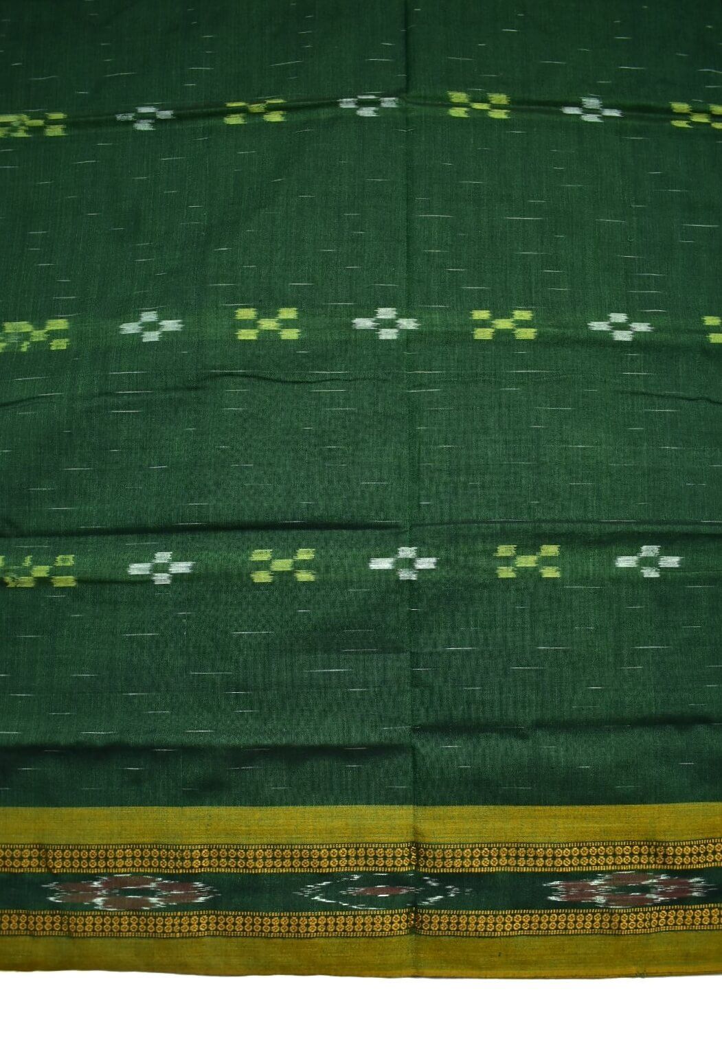 Green Colour Sambalpuri Handloom Mania Bandha Cotton Saree - Image 4