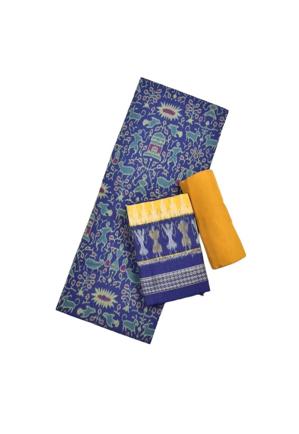 Blue Colour Sambalpuri Handloom Cotton Dress Material
