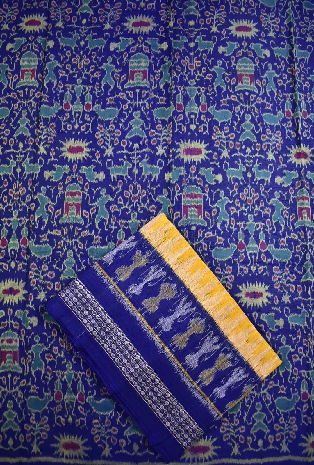 Blue Colour Sambalpuri Handloom Cotton Dress Material - Image 3