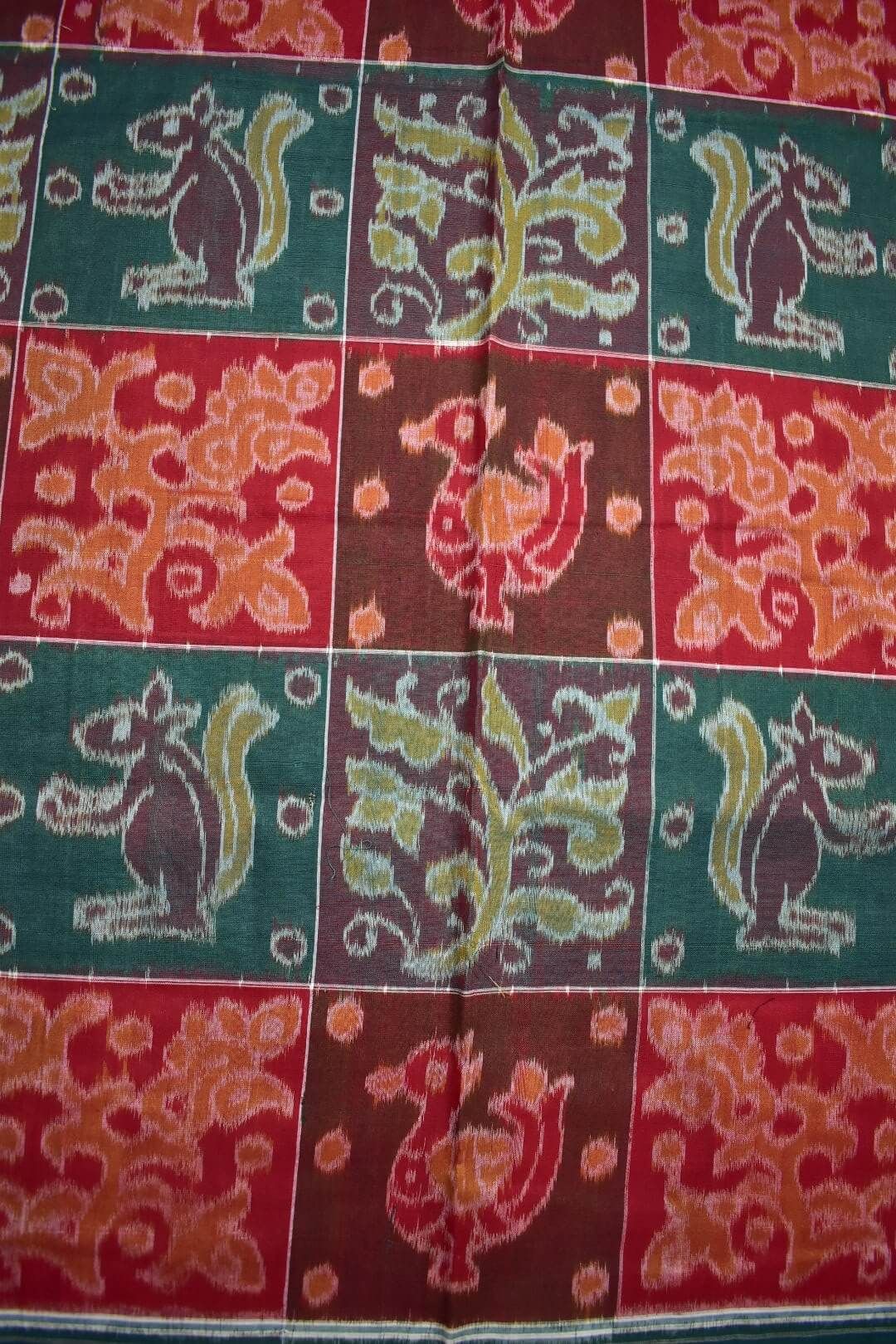 Red-Green Colour Sambalpuri Handloom Cotton Dress Material - Image 5
