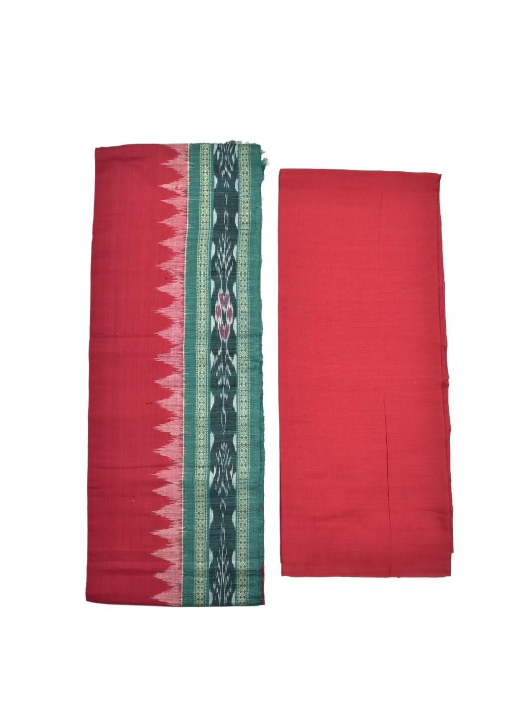 Red-Green Colour Sambalpuri Handloom Cotton Dress Material - Image 2