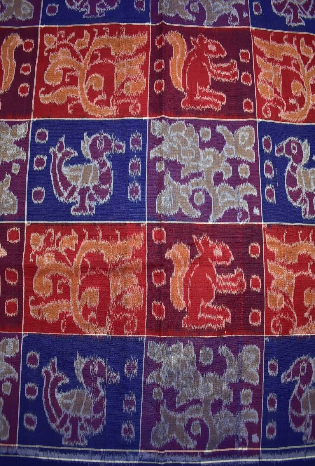 Red-Blue Colour Sambalpuri Handloom Cotton Dress Material - Image 5