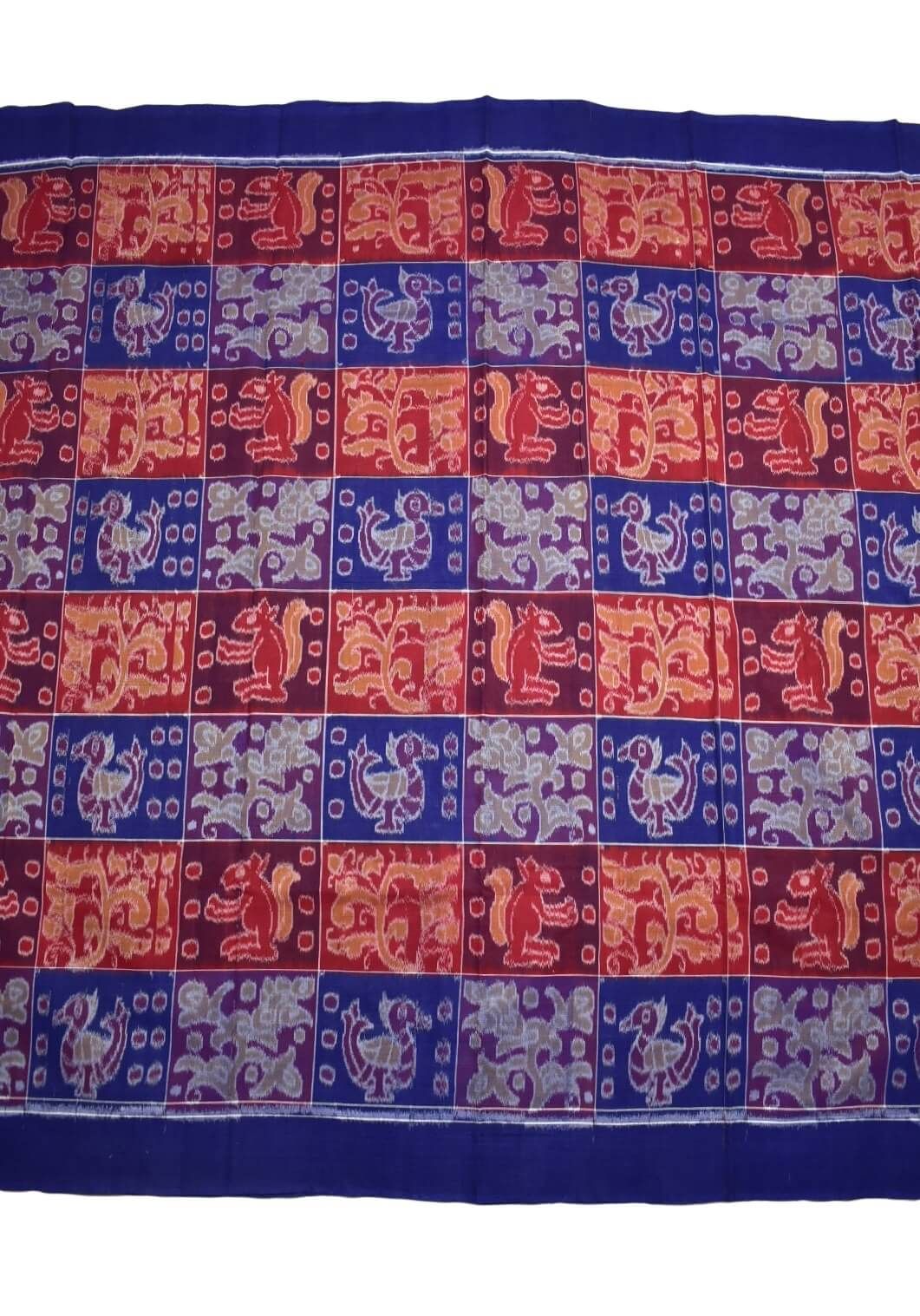 Red-Blue Colour Sambalpuri Handloom Cotton Dress Material - Image 4