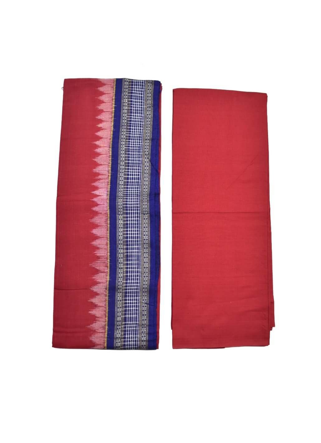 Red-Blue Colour Sambalpuri Handloom Cotton Dress Material - Image 2