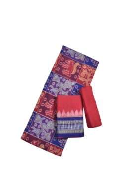 Red-Blue Colour Sambalpuri Handloom Cotton Dress Material