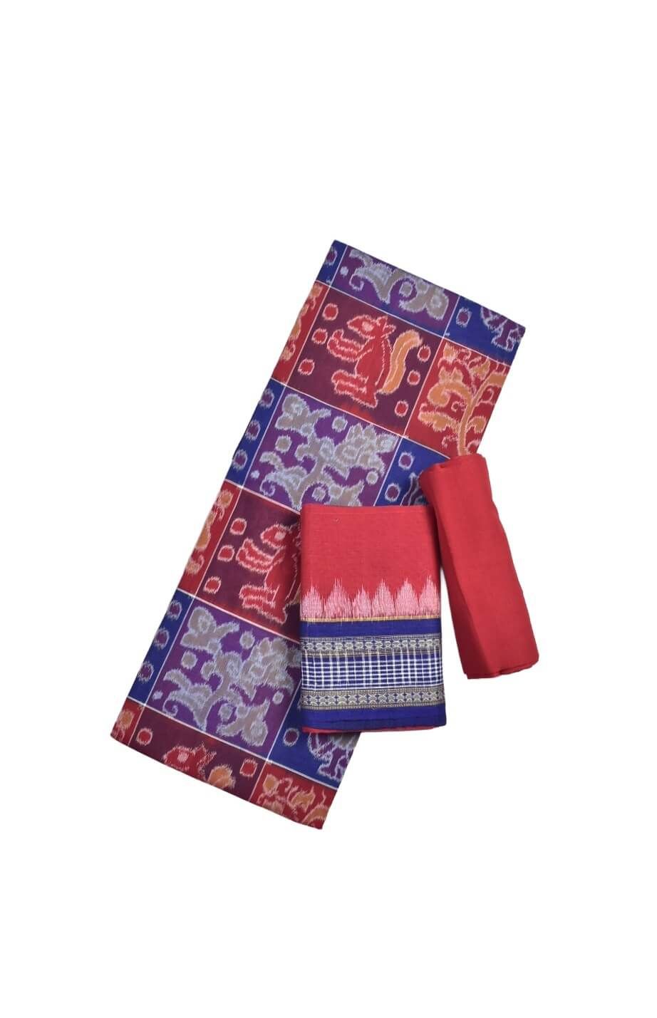 Red-Blue Colour Sambalpuri Handloom Cotton Dress Material