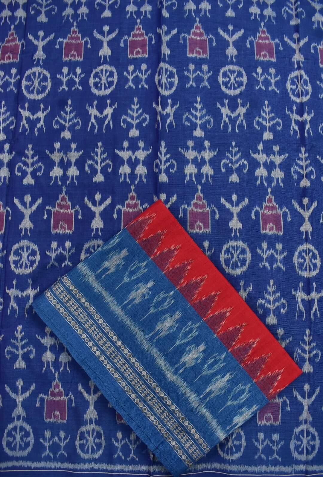 Sky Blue Colour Tribal Design Sambalpuri Handloom Cotton Dress Material - Image 3