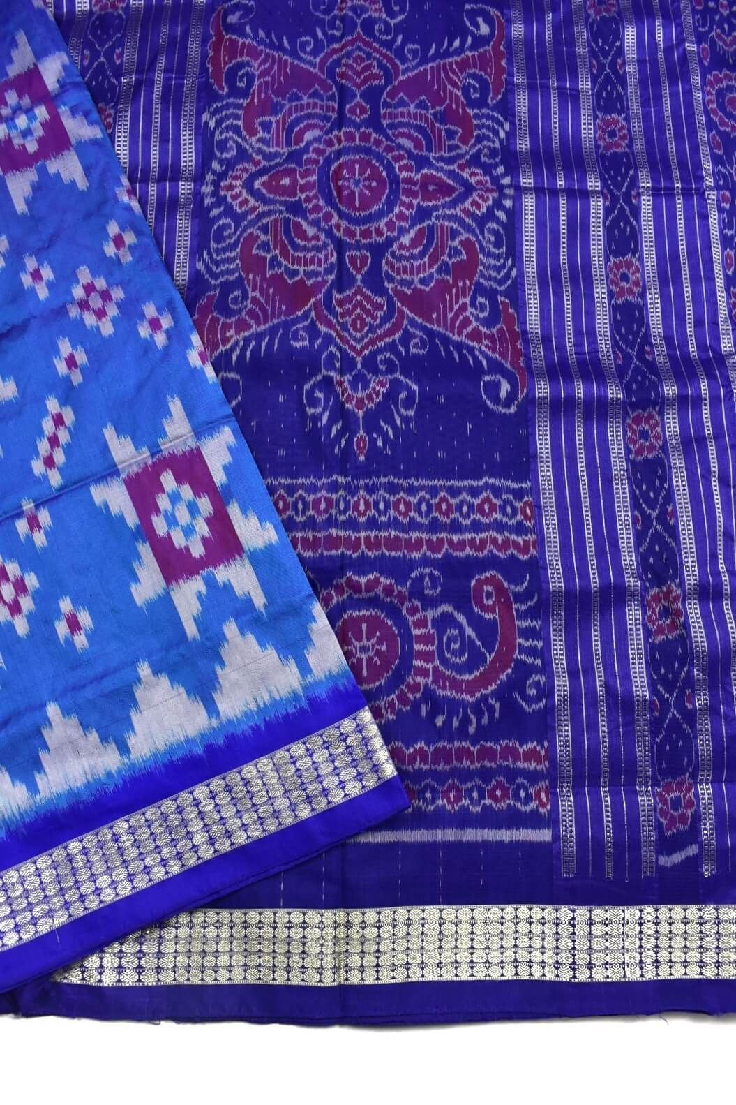 Sky Blue Colour Sambalpuri Handloom Bandha Silk Saree - Image 3