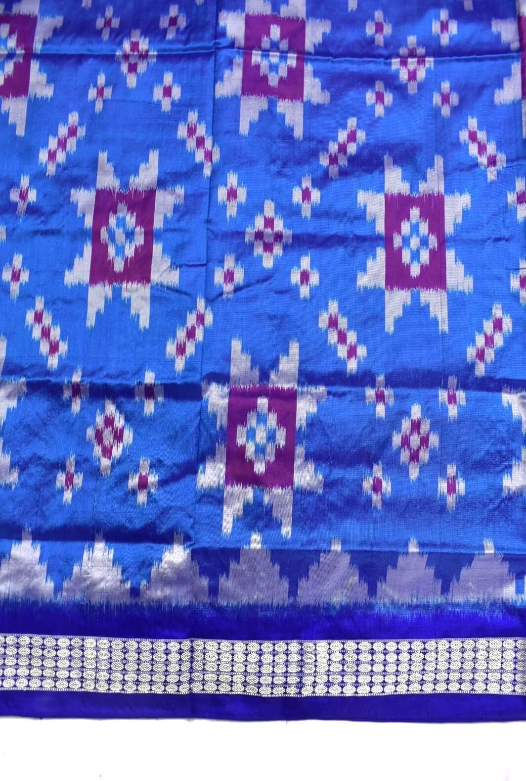Sky Blue Colour Sambalpuri Handloom Bandha Silk Saree - Image 4