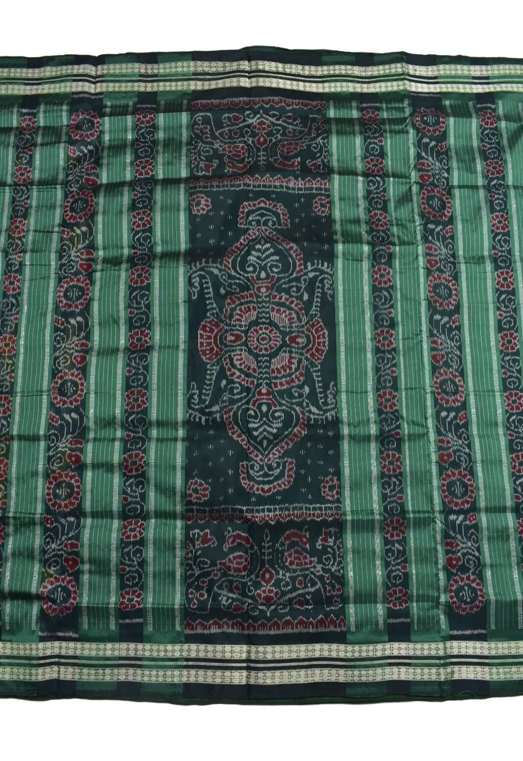 Green-Yellow Combination Pasapali Design Sambalpuri Handloom Bandha Silk Saree - Image 2