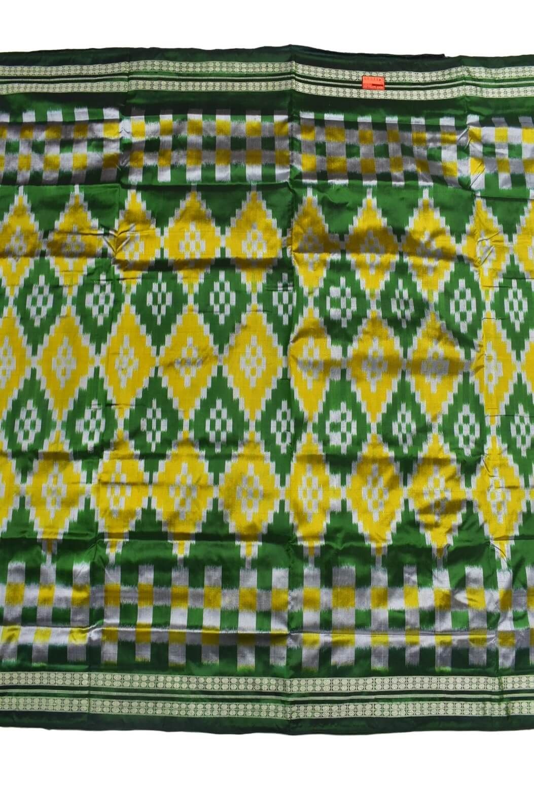 Green-Yellow Combination Pasapali Design Sambalpuri Handloom Bandha Silk Saree