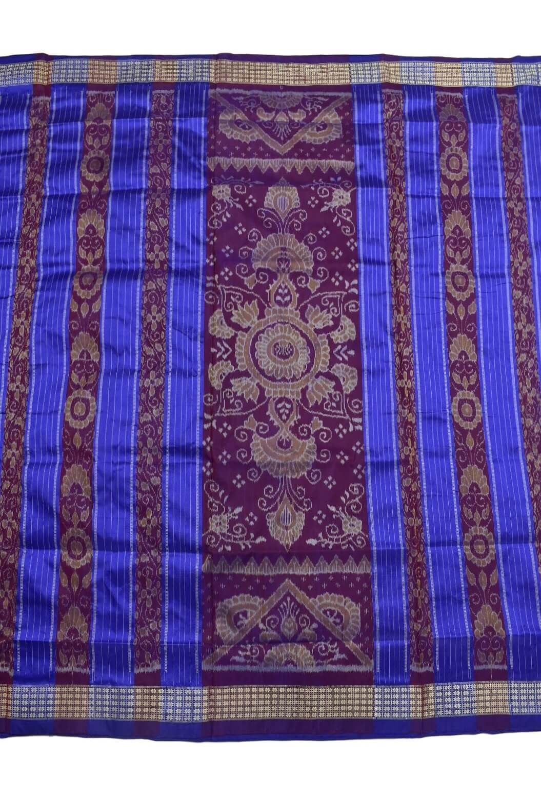 Blue-Purple Combination Pasapali Design Sambalpuri Handloom Bandha Silk Saree - Image 2