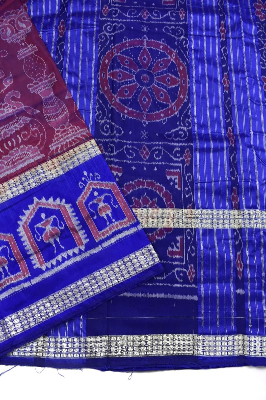 Fuchsia Colour Double Border Sambalpuri Handloom Bandha Silk Saree - Image 3